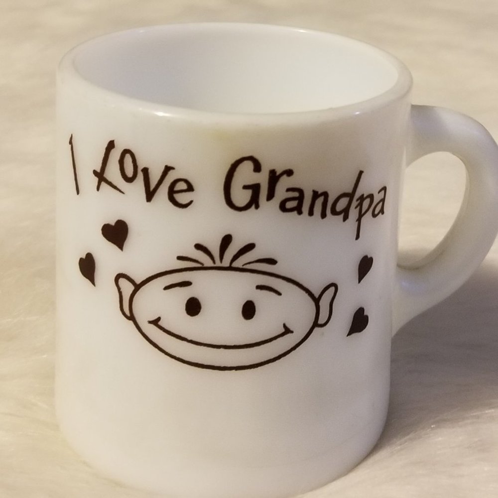 Vintage White Glass Coffee Mug "I Love Grandpa"